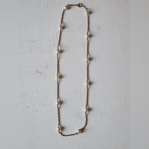 Faux Pearl & Gold Tone Single Strand Chain Necklace 9"